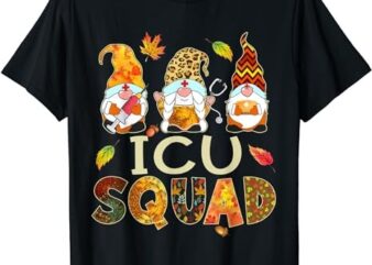 ICU Squad Gnome Nurse Leopard Thanksgiving Fall Stethoscope T-Shirt