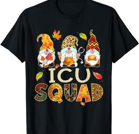 Icu squad gnome nurse leopard thanksgiving fall stethoscope t-shirt
