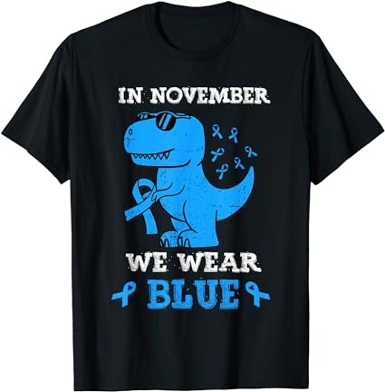 In november we wear blue diabetes awareness trex dino kids t-shirt png file