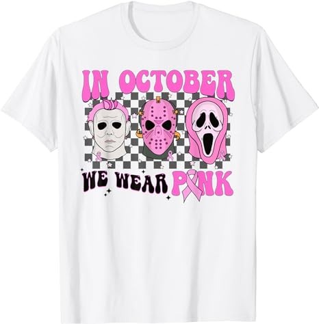 In October We Wear Pink Horror Movie Character Breast Cancer T-Shirt PNG File