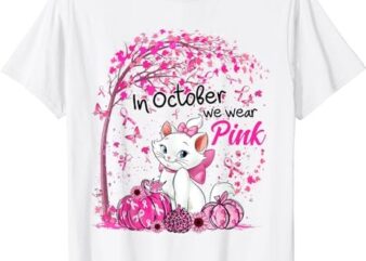 In October We Wear Pink Leopard Cat Breast Cancer Awareness T-Shirt PNG File