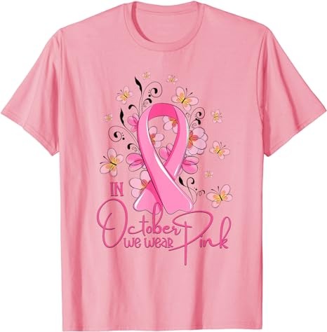 In October We Wear Pink Ribbon Breast Cancer Awareness T-Shirt PNG File