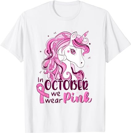 In october we wear pink unicorn breast cancer shirts girls t-shirt png file