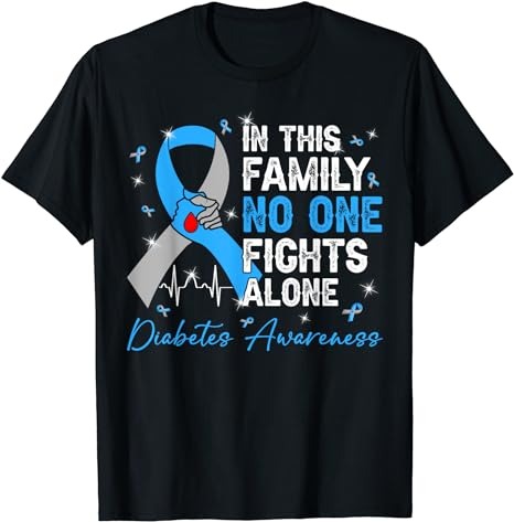 In This Family No One Fight Alone Diabetes Awareness Hands T-Shirt PNG File