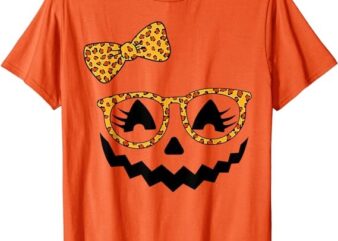 Jack O Lantern Face Leopard Glasses Halloween Pumpkin Women T-Shirt PNG File