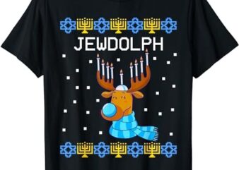 Jewdolph Ugly Hanukkah Sweater Reindeer Menorah Chanukah T-Shirt PNG File