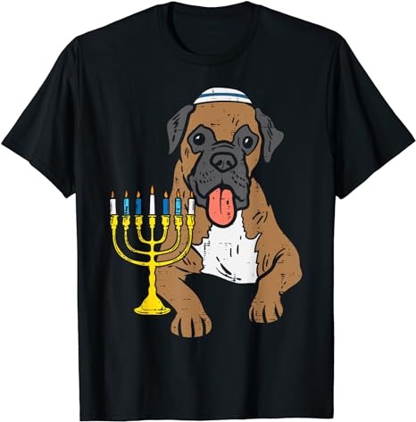Jewish Boxer Dog Menorah Hanukkah Pajamas Chanukah PJs T-Shirt PNG File