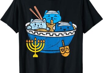 Jewish Cats Ramen Kitten Anime Hanukkah Pajamas Chanukah PJs T-Shirt PNG File