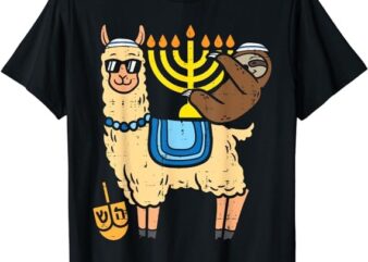 Jewish Llama Sloth Menorah Funny Animal Hanukkah Chanukah PJ T-Shirt PNG File