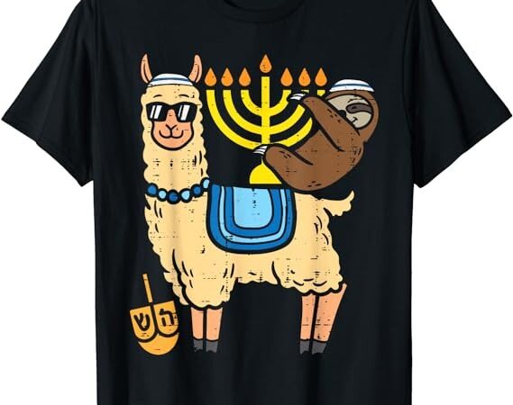 Jewish llama sloth menorah funny animal hanukkah chanukah pj t-shirt png file