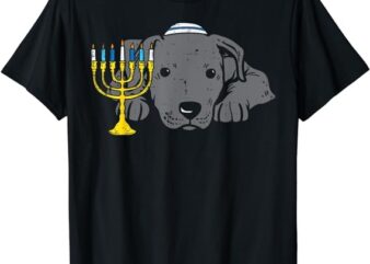 Jewish Pitbull Dog Menorah Hanukkah Pajamas Chanukah PJs T-Shirt PNG File