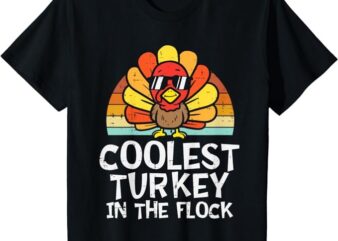 Kids Coolest Turkey In The Flock Toddler Boys Thanksgiving Kids T-Shirt 1