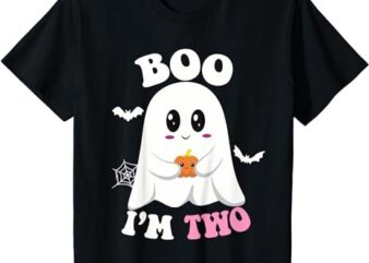 Kids Ghost Boo I’m Two Yr 2nd Birthday Kids Halloween Groovy T-Shirt