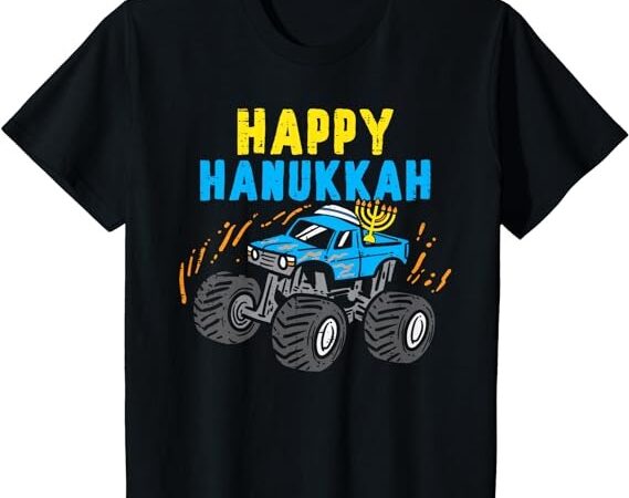 Kids happy hanukkah monster truck jew kids toddler boys hanukkah t-shirt png file