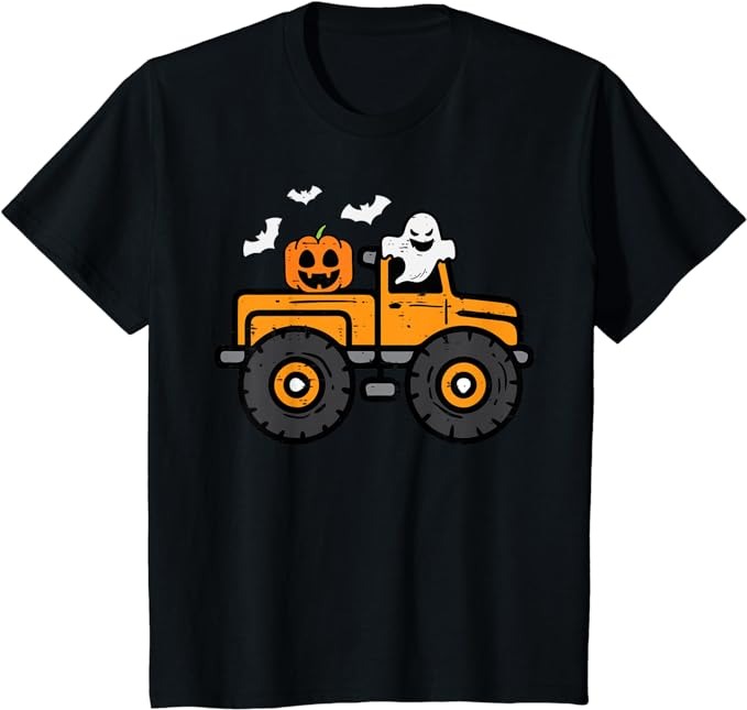 Kids Monster Truck Ghost Pumpkin Halloween Costume Toddler Boys T-Shirt PNG File