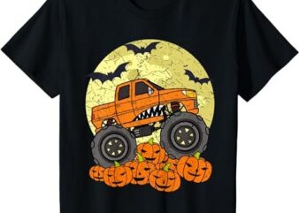 Kids Monster Truck Halloween Jack O Lantern Moon Pumpkin Toddler T-Shirt PNG File