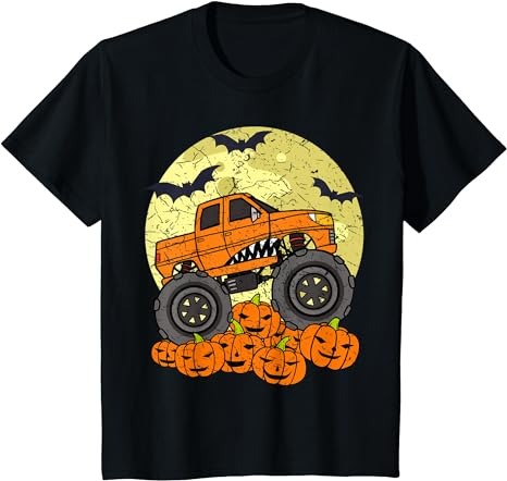 Kids monster truck halloween jack o lantern moon pumpkin toddler t-shirt png file