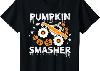 Kids Pumpkin Smasher Monster Truck Toddler Boys Halloween Kids T-Shirt PNG File