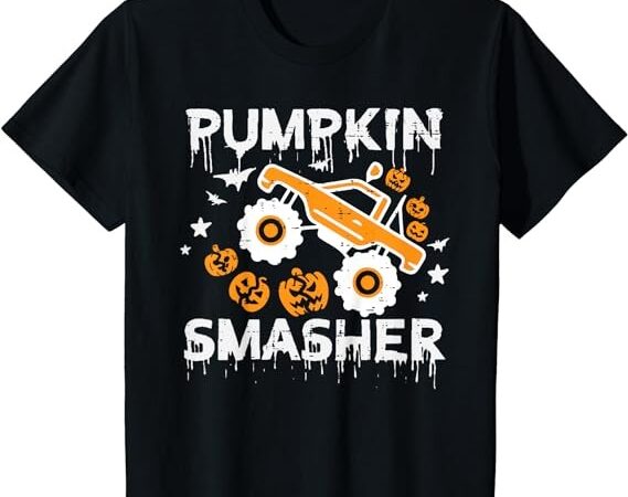 Kids pumpkin smasher monster truck toddler boys halloween kids t-shirt png file