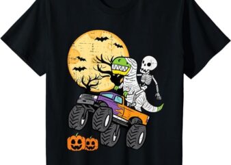 Kids Skeleton Dino Monster Truck Halloween Costume Toddler Boys T-Shirt png file