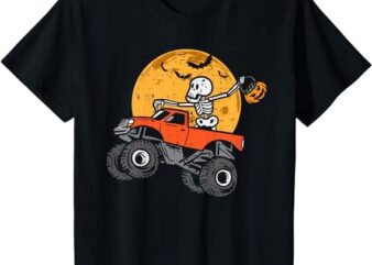 Kids Skeleton Monster Truck Moon Candy Toddler Boys Halloween Kid T-Shirt PNG File