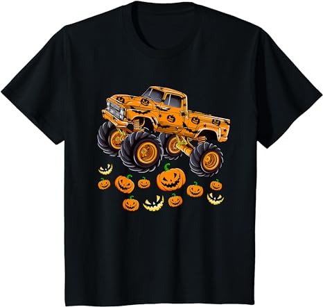 Kids spooky monster truck pumpkin halloween costume toddler boys t-shirt png file