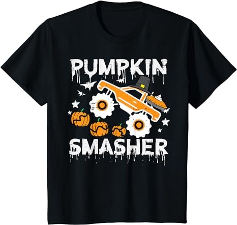 Kids thanksgiving monster truck pumpkin smasher toddler boys kids t-shirt