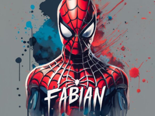 Kim t-shirt design, spiderman. watercolor splash, with name”fabian” png file