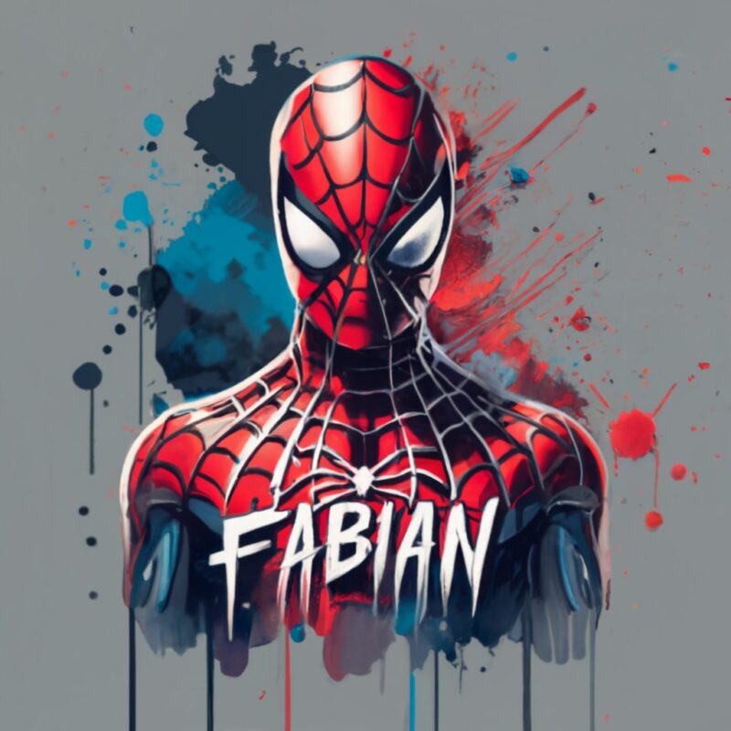Kim t-shirt design, Spiderman. watercolor splash, with name”fabian” PNG File