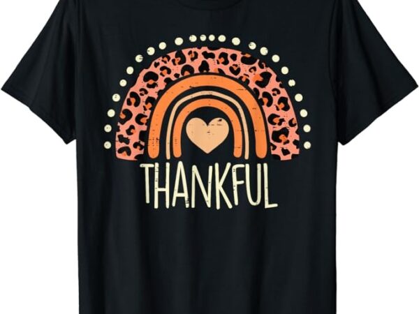 Leopard rainbow thankful thanksgiving teacher women kids t-shirt