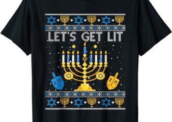 Let’s Get Lit Chanukah Hanukkah Funny Christmas Ugly Sweater T-Shirt PNG File