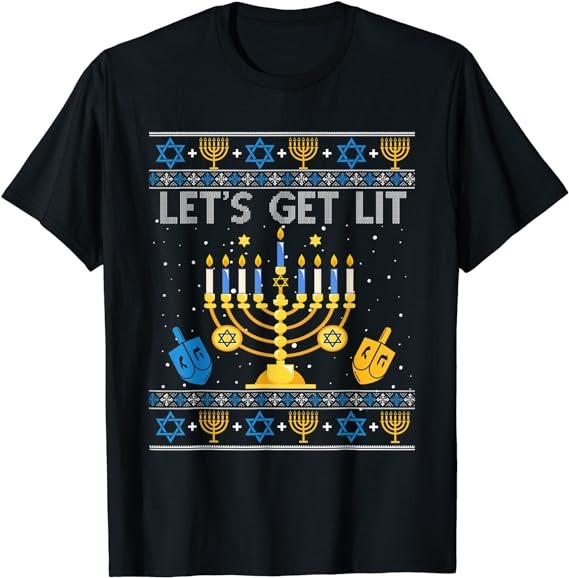 Let’s Get Lit Chanukah Hanukkah Funny Christmas Ugly Sweater T-Shirt PNG File