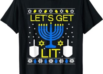 Let’s Get Lit Chanukah Hanukkah Ugly Sweater T-Shirt PNG File