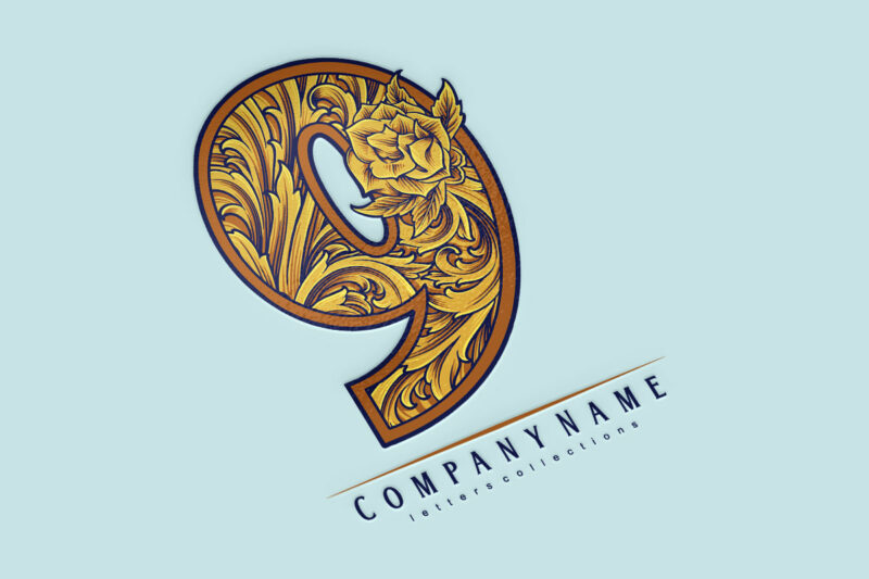 Classic elegance vintage number 9 monogram logo