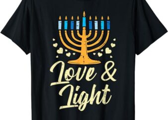 Love And Light Menorah Jewish Hanukkah Pajamas Chanukah PJs T-Shirt PNG File
