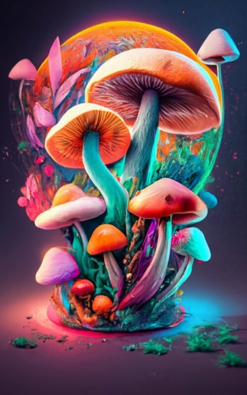 Magical Mushrooms inside of a circle PNG File