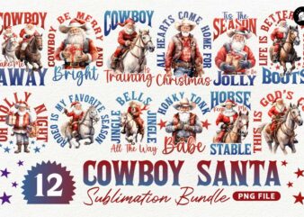 Retro Cowboy Santa Sublimation T-shirt Designs Bundle