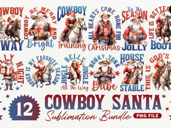 Retro cowboy santa sublimation t-shirt designs bundle