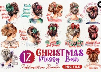 Christmas Messy Bun Sublimation Designs PNG Bundle