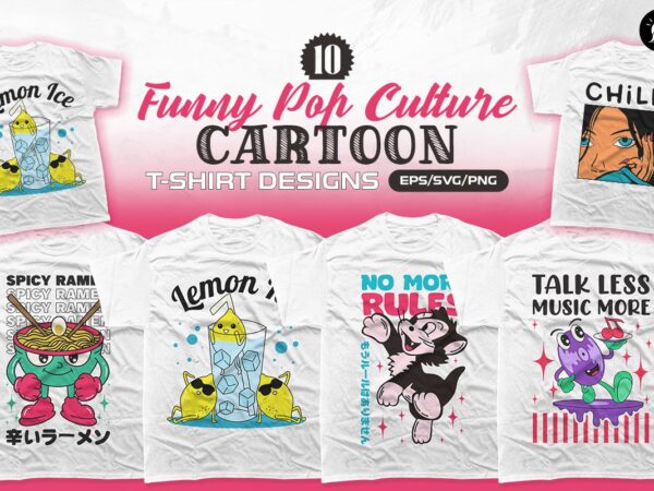 Funny pop culture cartoon t-shirt designs bundle