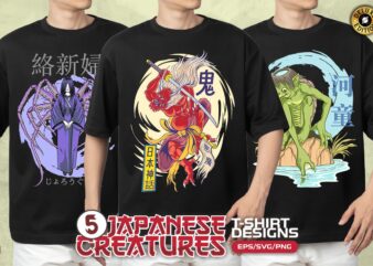 Japanese Creatures T-shirt Designs Bundle Vector and PNG