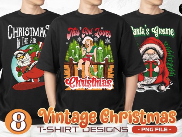 Vintage christmas sublimation t-shirt designs png bundle