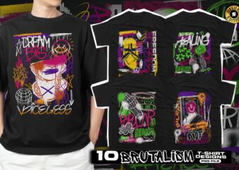 Brutalism T-shirt Designs Bundle, Brutalist Graphic T-shirt