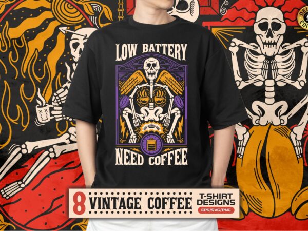 Vintage coffee skeleton t-shirt designs vector bundle, coffee graphic tshirt