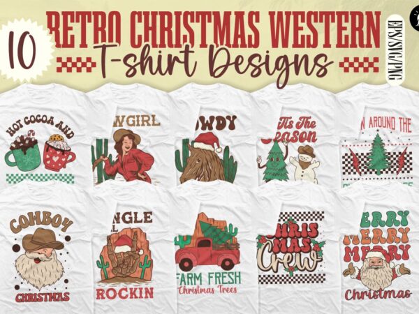 Retro christmas western sublimation t-shirt designs bundle