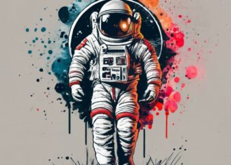 Mamza t-shirt design, spaceman. watercolor splash, with name “Intergalactic” PNG File