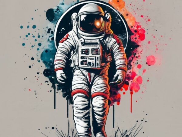 Mamza t-shirt design, spaceman. watercolor splash, with name “intergalactic” png file