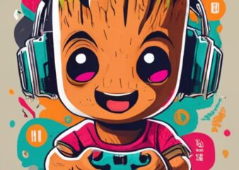 Marvel Baby Groot JOHN gamer on a t-shirt design with a white background, vibrant PNG File