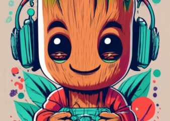 Marvel Baby Groot “MAURICIO” gamer on a t-shirt design with a white background, vibrant PNG File