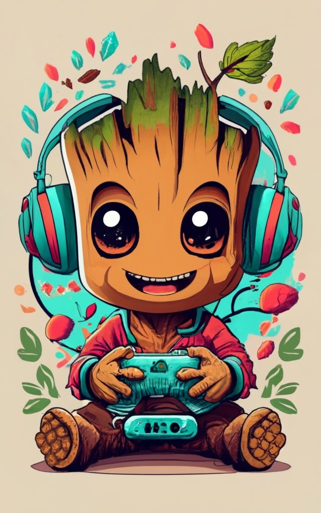 Marvel Baby Groot gamer on a t-shirt design with a white